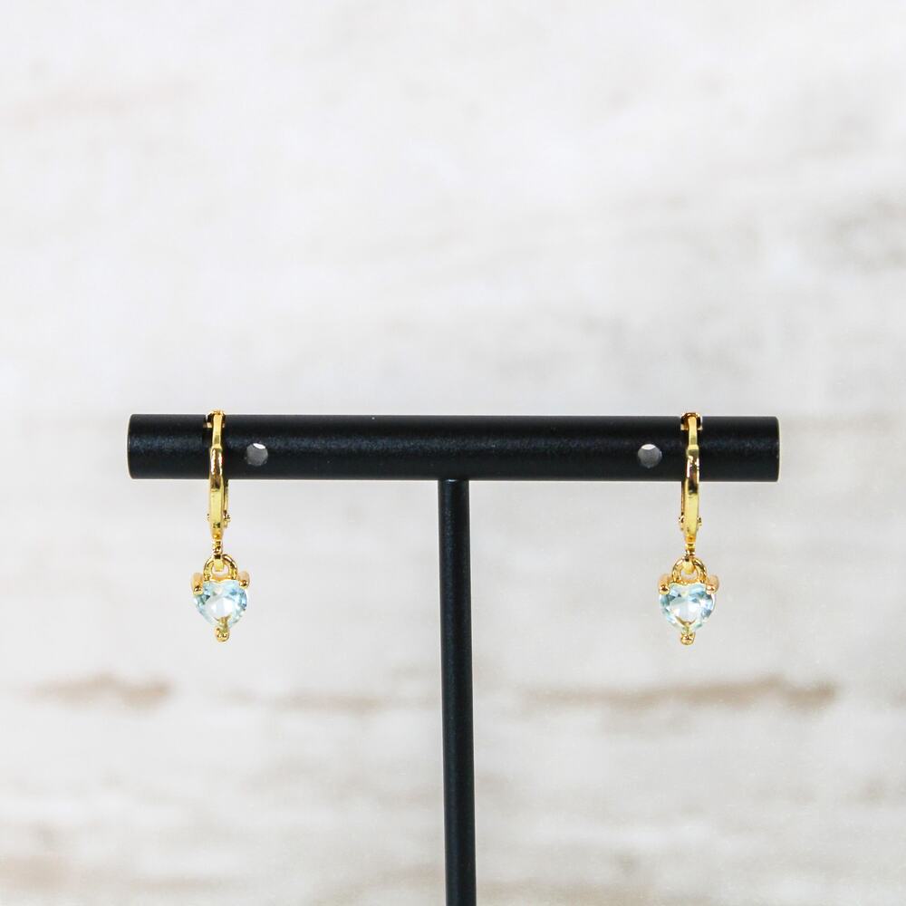 Heart Charm Huggie Hoop Earrings in Light Blue and Gold